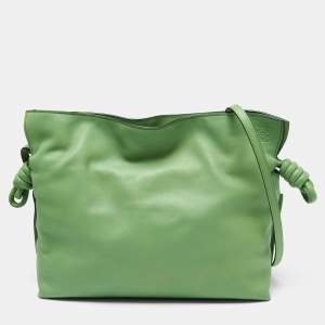 Pre Owned Loewe Green Leather Flamenco Shoulder Bag