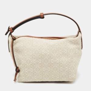 Loewe Beige/Brown Logo Jacquard Canvas and Leather Cubi Anagram Bag