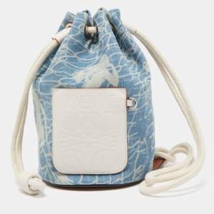 Pre Owned Loewe Blue Indigo/White Washed Denim Sailor Mermaid Mini Drawstring Bag