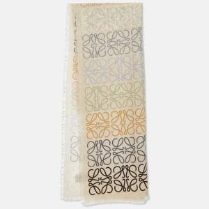 Loewe Cream Anagram Print Wool & Silk Fringed Stole