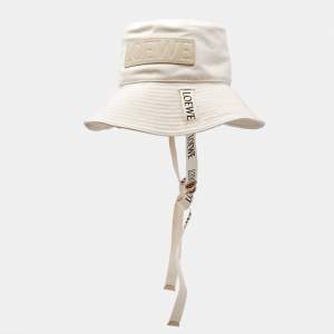 Loewe Beige Cotton Canvas Logo Leather Trim Fisherman Hat