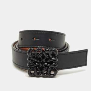 Pre Owned Loewe Black/Brown Leather Anagram Reversible Belt  85 CM