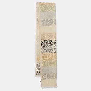 Pre Owned Loewe Multicolor Anagram Lines Wool Blend Scarf 