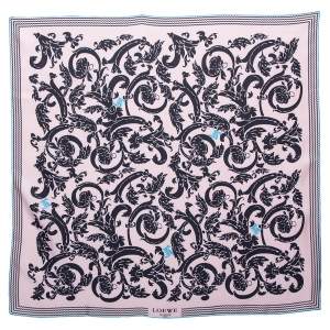 Loewe Pink & Black Floral Print Silk Scarf