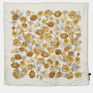 Loewe Cream & Gold Floral Print Silk Scarf