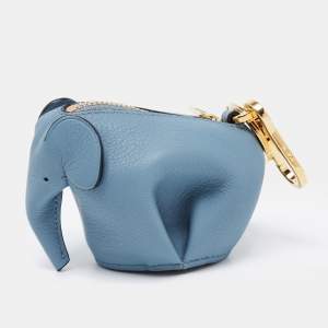 Pre Owned Loewe Blue Leather Elephant Purse Bag Charm