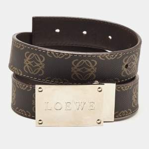 Loewe Black/Dark Brown Anagram Coated Canvas and Leather Logo Plague Belt 75CM