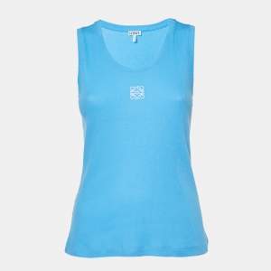 Loewe Blue Cotton Rib Knit Anagram Embroidered Tank Top L 