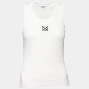 Pre Owned Loewe White Rib Knit Anagram Tank Top M