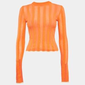 Loewe Orange Logo Jacquard Knit Long Sleeve Top S