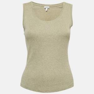 Loewe Green Logo Embroidered Cotton Tank Top S