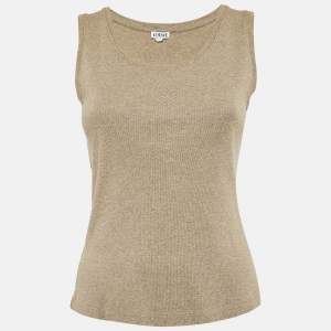 Pre Owned Loewe Taupe Green Cotton Knit Tank Top M