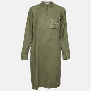 Loewe Sage Green Logo Embroidered Tunic Dress S