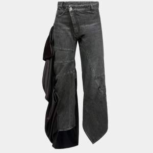 Pre Owned Loewe Black Denim Satin Draped Panel Asymmetric Pants M