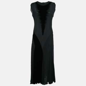 Loewe Black Crepe Velvet Panel Detail Sleeveless Maxi Dress M