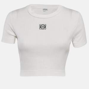 Loewe White Anagram Embroidered Rib Knit Crop Top M