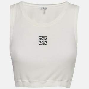 Loewe White Anagram Embroidered Rib Knit Crop Tank Top M