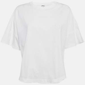 Loewe White Anagram Embroidered Cotton Slit Detail T-Shirt XS