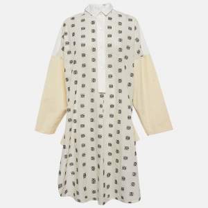 Loewe White Logo Embroidered Cotton Midi Dress M