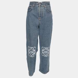 Loewe Blue Washed Denim Cut-Out Detail Anagram Cropped Jeans M