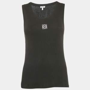 Pre Owned Loewe Black Angaram Embroidered Rib Knit Tank Top L