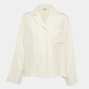 Loewe Off-White Logo Embroidered Cotton Button Front Blouse M