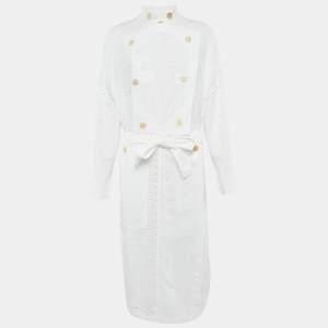 Loewe White Broderie Anglaise Cotton Belted Coat S