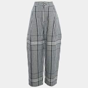 Loewe Navy Blue/White Checked Linen Wide-Leg Trousers L