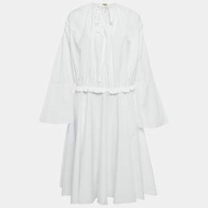 Loewe White Cotton Gathered Tunic Dress S