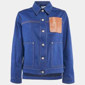 Loewe Blue Anagram Leather Trim  Pocket Denim Workwear Jacket XS