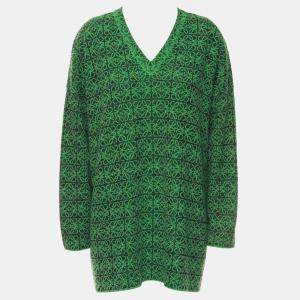 Loewe Green Oversized Anagram V-Neck Sweater XS