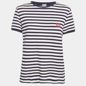 Loewe Navy Blue/White Stripe Jersey Logo Embroidery Slim Fit T-Shirt XL