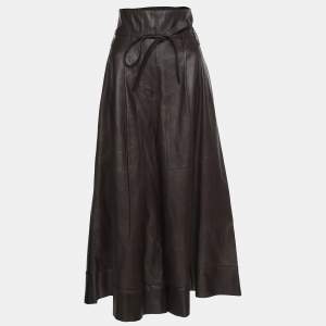 Loewe Brown/Black Leather Wide Leg Trouser S