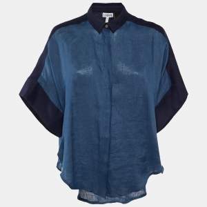 Loewe X Paula's Ibiza Blue Linen Button Front Oversized Shirt S 