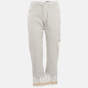 Loewe Beige/White Striped Denim Fringed Jeans S Waist 28"
