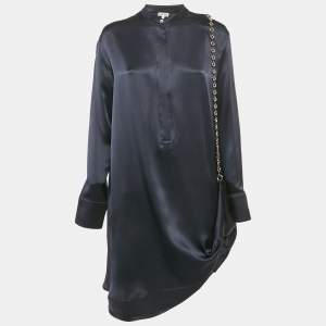 Loewe Navy Blue Satin Chain Detail Short Shirt Dress S
