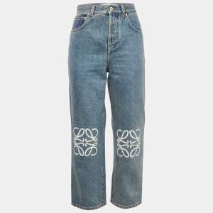 Pre Owned Loewe Light Blue Denim Anagram Detail Straight Leg Jeans M Waist 28"