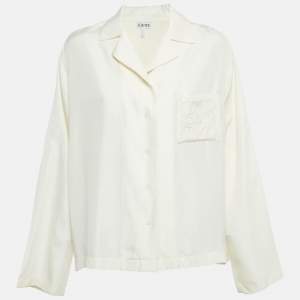 Pre Owned Loewe Cream Logo Embroidered Silk Anagram Shirt L