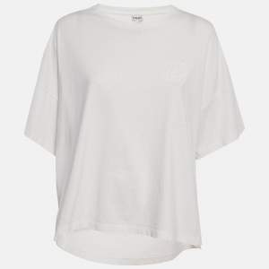 Pre Owned Loewe White Anagram Embroidered Cotton High Low T-Shirt M