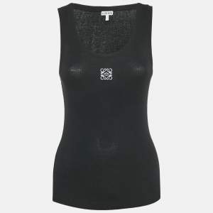 Pre Owned Loewe Black Anagram Embroidery Rib Knit Tank Top M