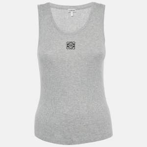 Pre Owned Loewe Grey Anagram Embroidery Rib Knit Tank Top M