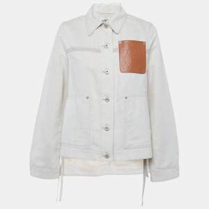 مملوكة مسبقًا Loewe Beige Leather Trim Denim Worker Jacket XS