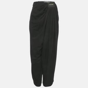 مملوكة مسبقًا Loewe Black Crepe Logo Draped Trousers XS