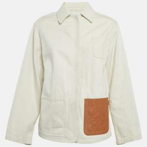 مملوكة مسبقًا Loewe Cream Denim Leather Trim Workwear Jacket XS