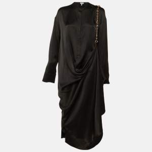 مملوكة مسبقًا Loewe Black Silk Chain Detail Shirt Maxi Dress XXL