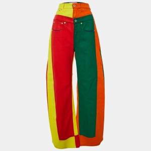 Pre Owned جينز لويفي دينم مرقع متعدد الألوان بأرجل واسعة وسط متوسط بخصر 30 بوصة