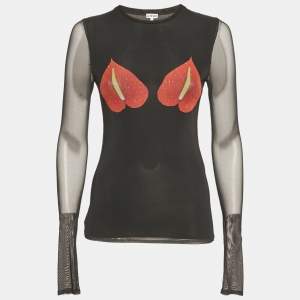 Pre Owned Loewe Black Mesh Anthurium Printed Full Sleeves Top S