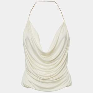 Pre Owned بلوزة لويفي كريمية بياقة متدلية وسلسلة بتصميم درابيه مقاس متوسط - ميديم