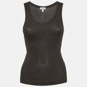 مملوكة مسبقًا Loewe Black Logo Embroidered Rib Knit Tank Top S