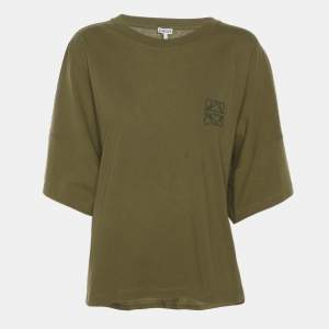 مملوكة مسبقًا Loewe Olive Green Knit Logo T-Shirt M